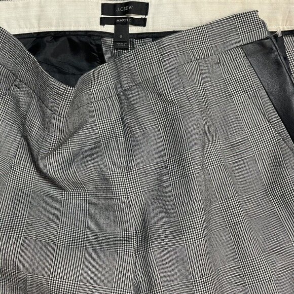 J. CREW MARTIE Pants B&W Wool Plaid Trouser Faux Leather Trim Tuxedo  Size 0 - Picture 7 of 9